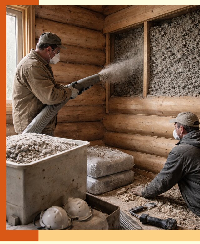 Утепление дома из бруса эковатой в Лангепасе