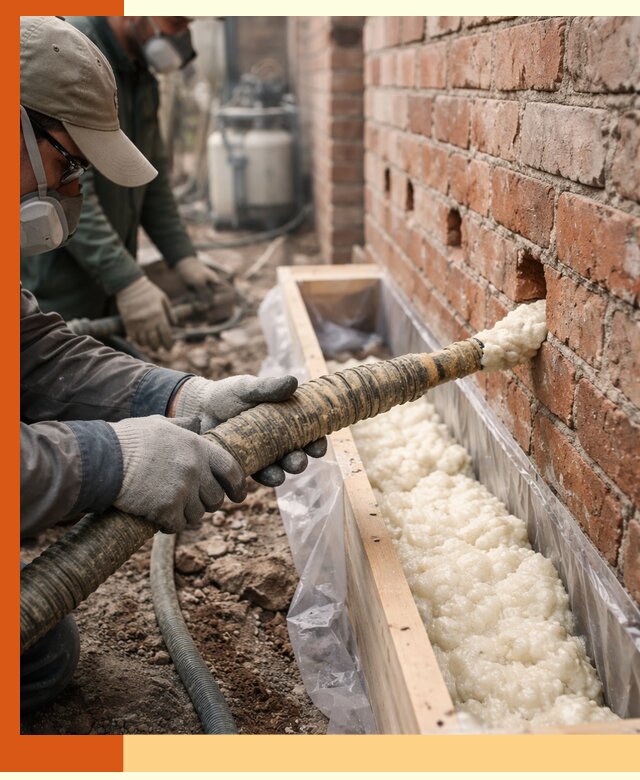 Заливка ППУ в пустоты кирпичной стены в Лангепасе